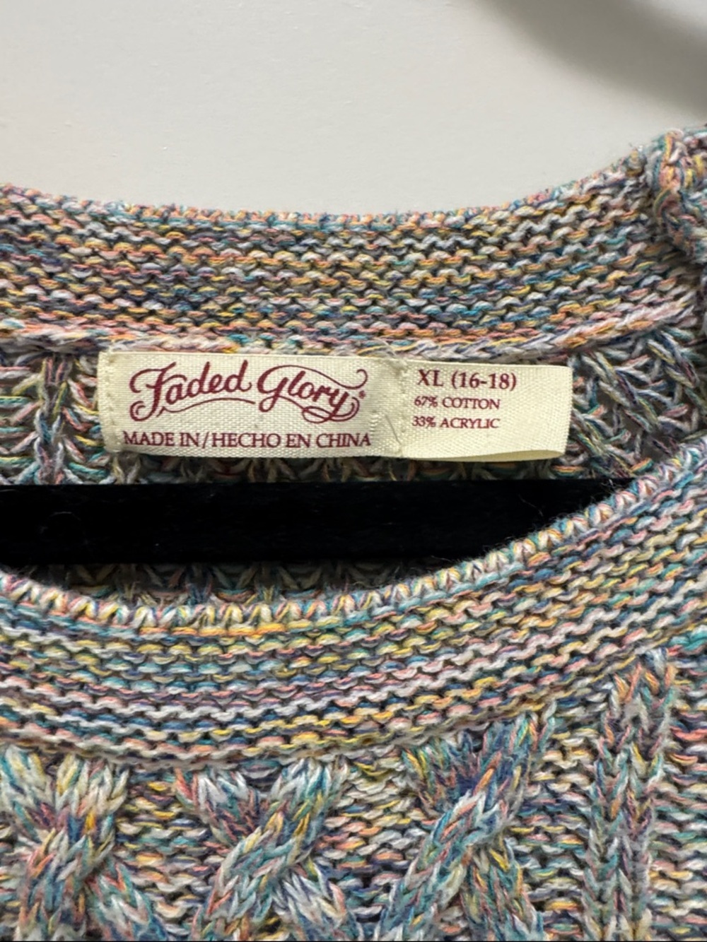 Faded Glory Multicolor Lightweight Crewneck Sweater. XL 16-18 Like New! - Picture 2 of 3
